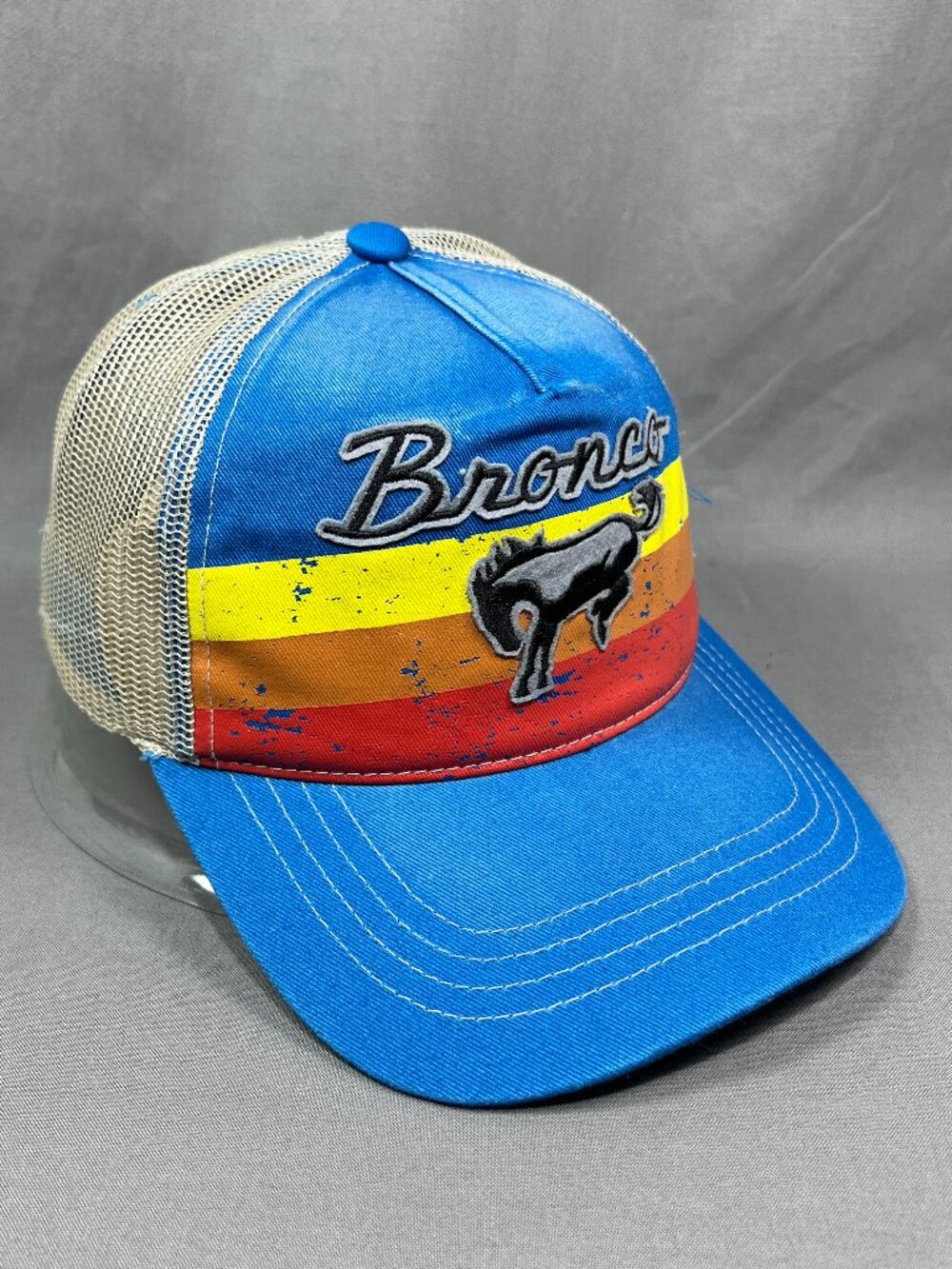 Ford Bronco Snapback Hat Cap Distressed Trucker Mesh Adjustable Motorsports Mens